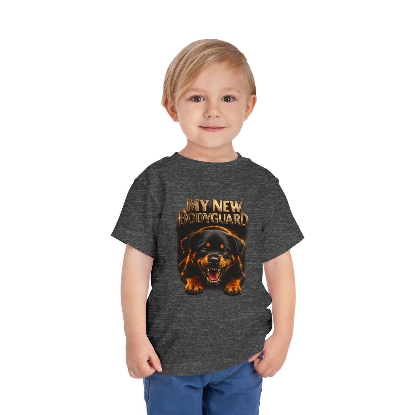 Kids Tee — "My New Bodyguard" Rottweiler Graphic Shirt
