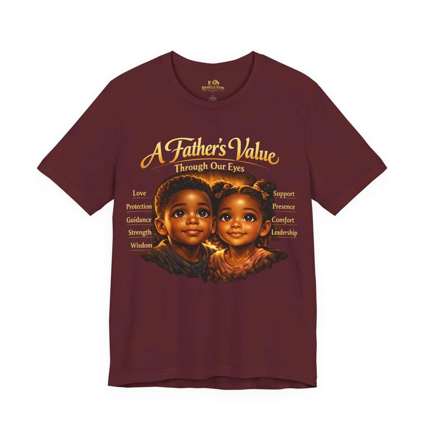 A Father's Value Tee — 'A Father's Value Through Our Eyes' Black Short Sleeve T-Shirt