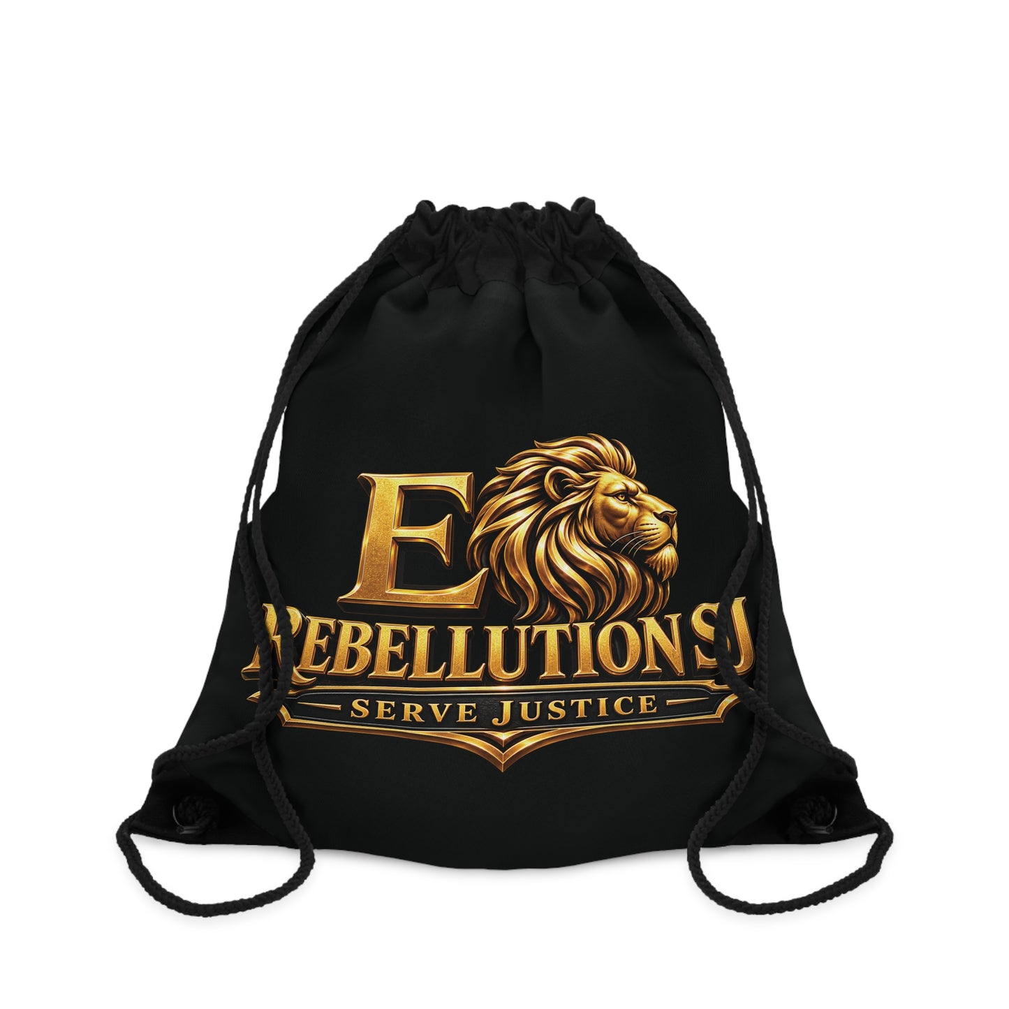 Rebellution SJ Gold Lion Drawstring Bag — 'Serve Justice' Logo Gym Sack