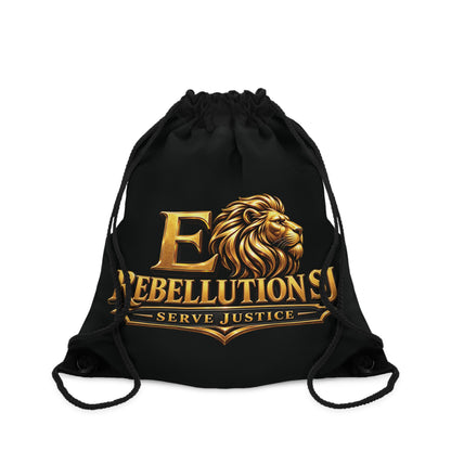 Rebellution SJ Gold Lion Drawstring Bag — 'Serve Justice' Logo Gym Sack
