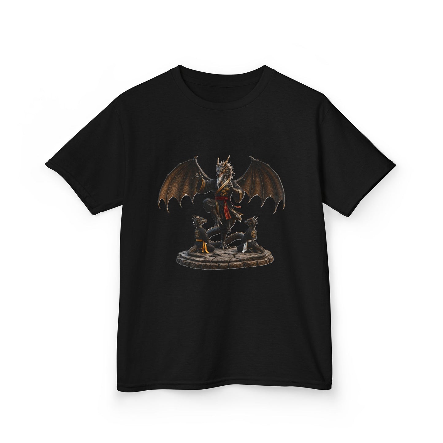Kids Dragon Statue Tee — Fantasy Dragon Rider T‑Shirt for Children