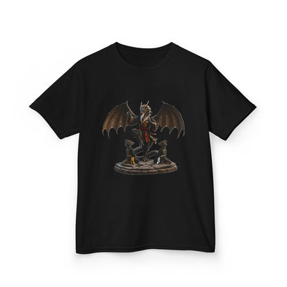 Kids Dragon Statue Tee — Fantasy Dragon Rider T‑Shirt for Children