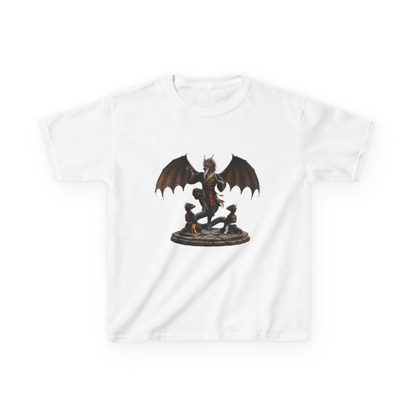Kids Dragon Statue Tee — Fantasy Dragon Rider T‑Shirt for Children