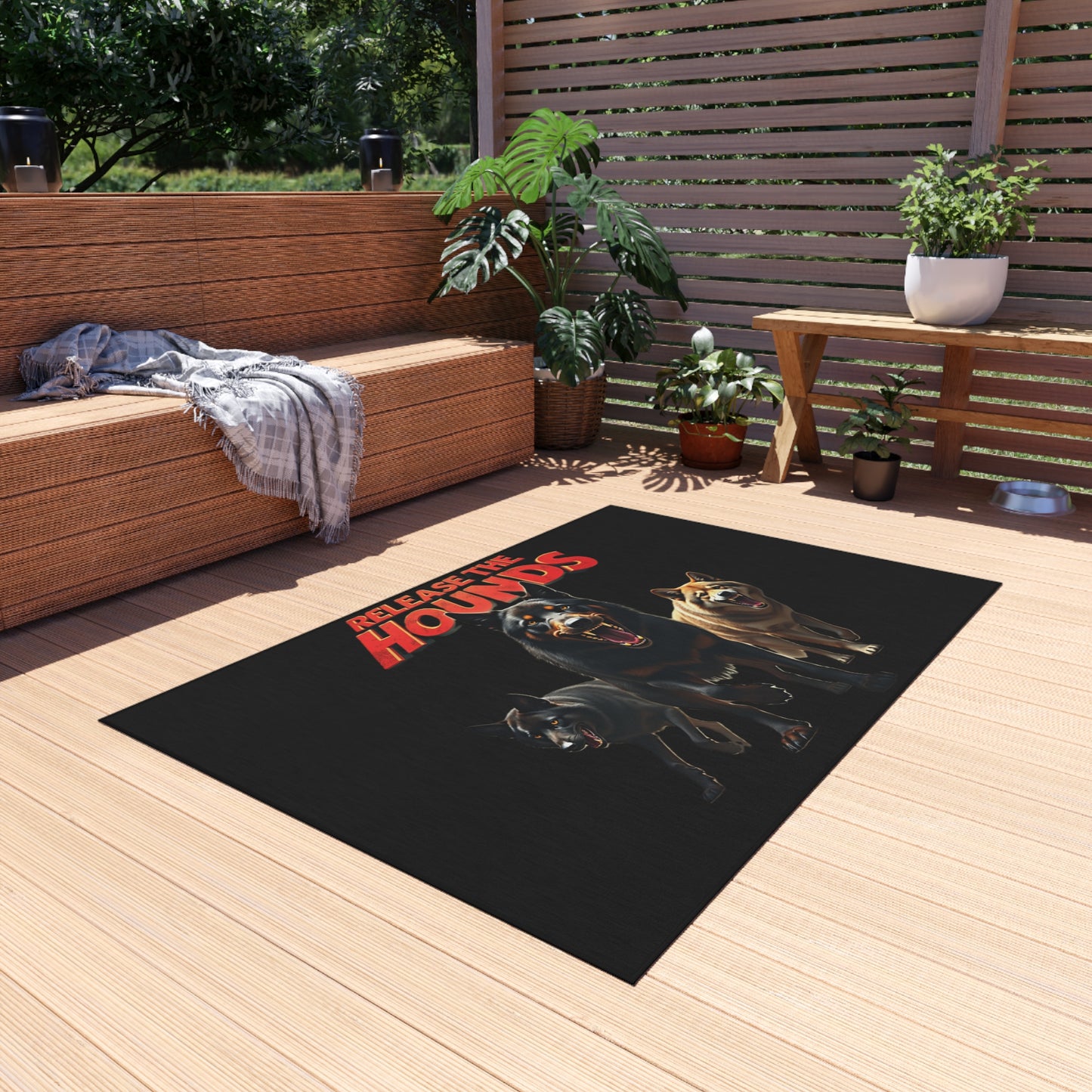 The Unleashed Guardians Outdoor Rug — "Release the Hounds"