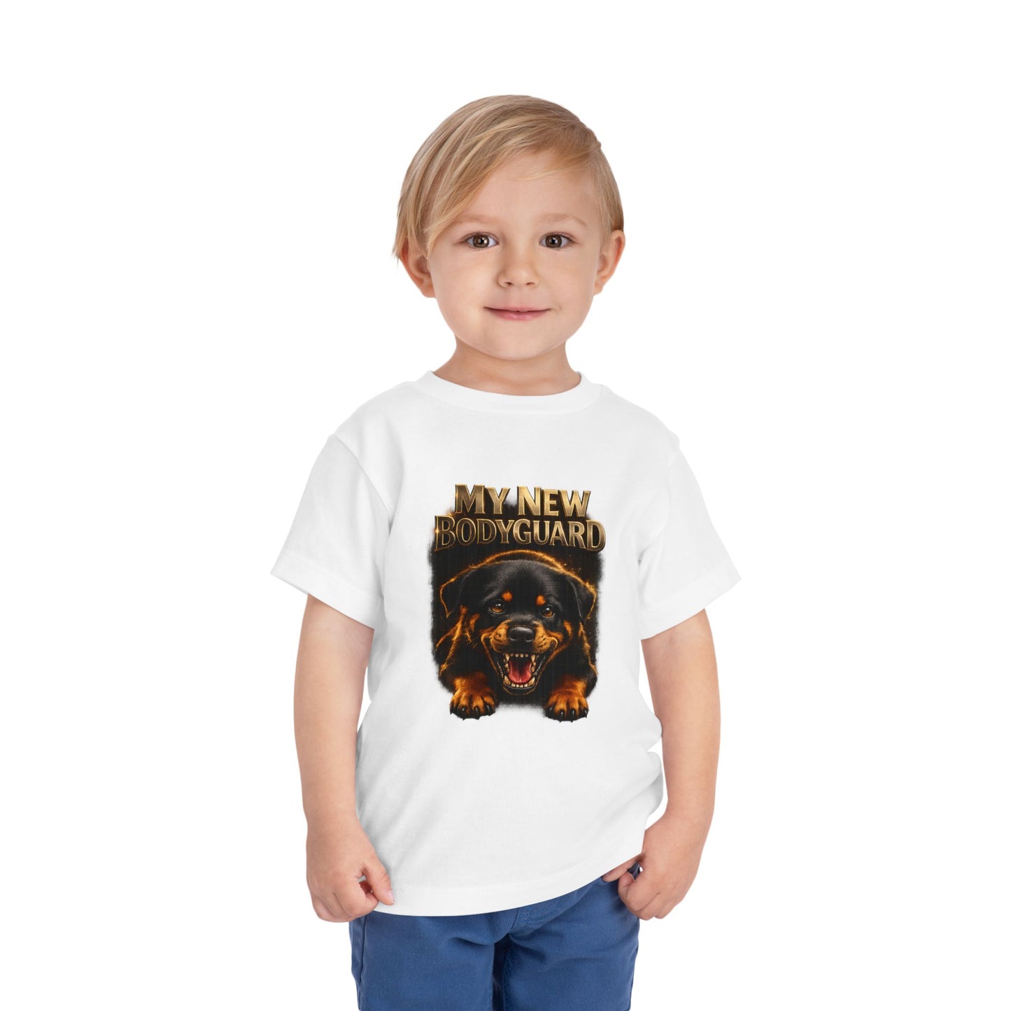 Kids Tee — "My New Bodyguard" Rottweiler Graphic Shirt