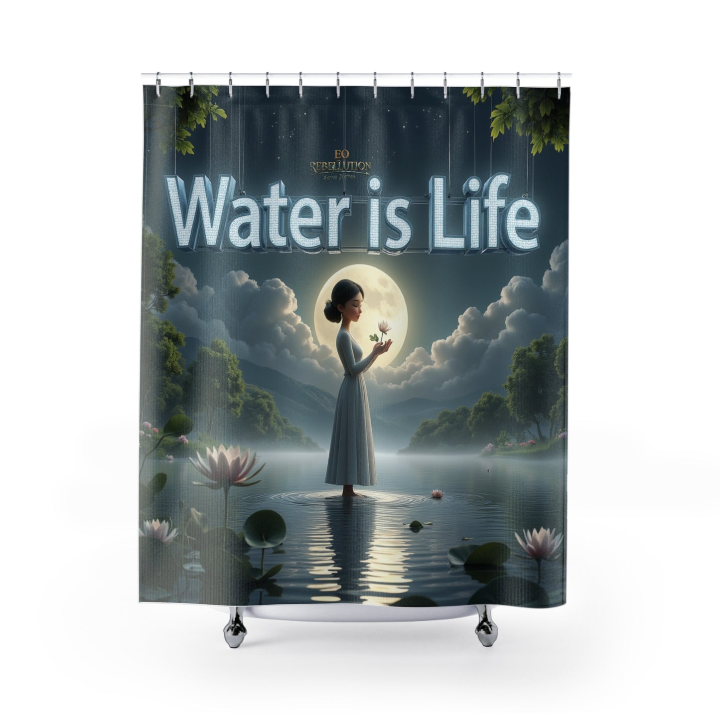 The Water's Reflection Shower Curtain — "Water is Life"