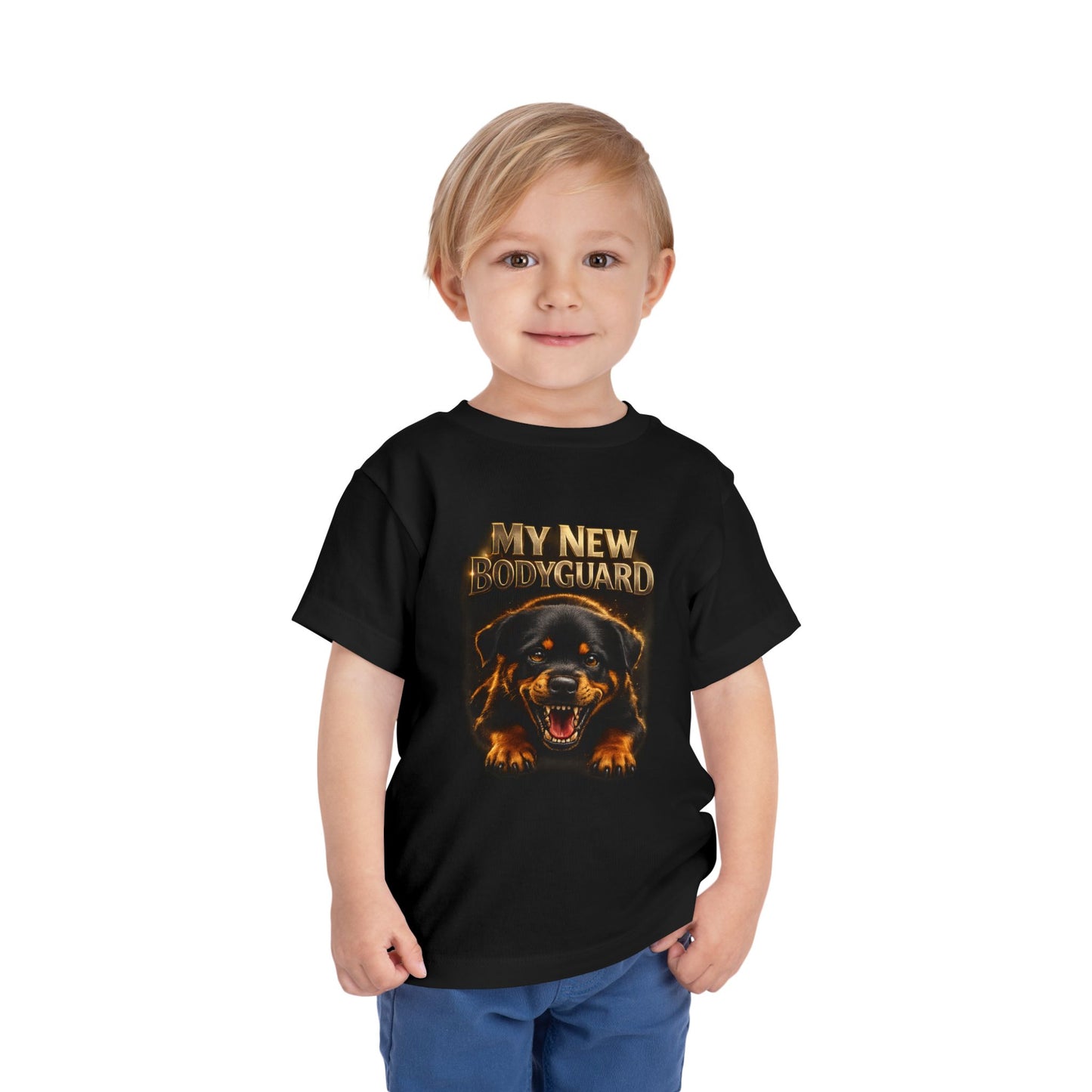 Kids Tee — "My New Bodyguard" Rottweiler Graphic Shirt