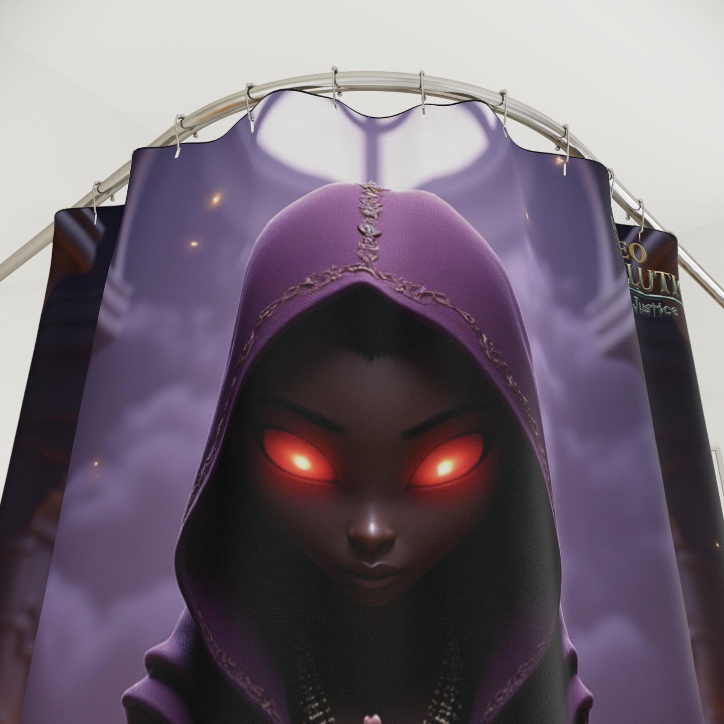 The Arbiter's Gaze Shower Curtain — "Serve Justice"