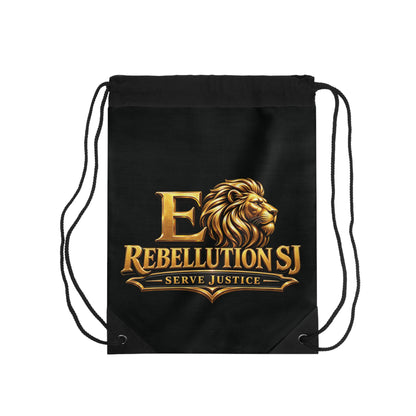Rebellution SJ Gold Lion Drawstring Bag — 'Serve Justice' Logo Gym Sack