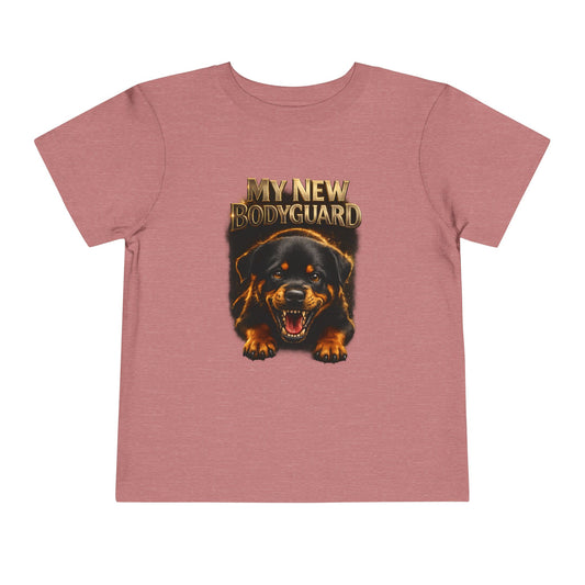 Kids Tee — "My New Bodyguard" Rottweiler Graphic Shirt