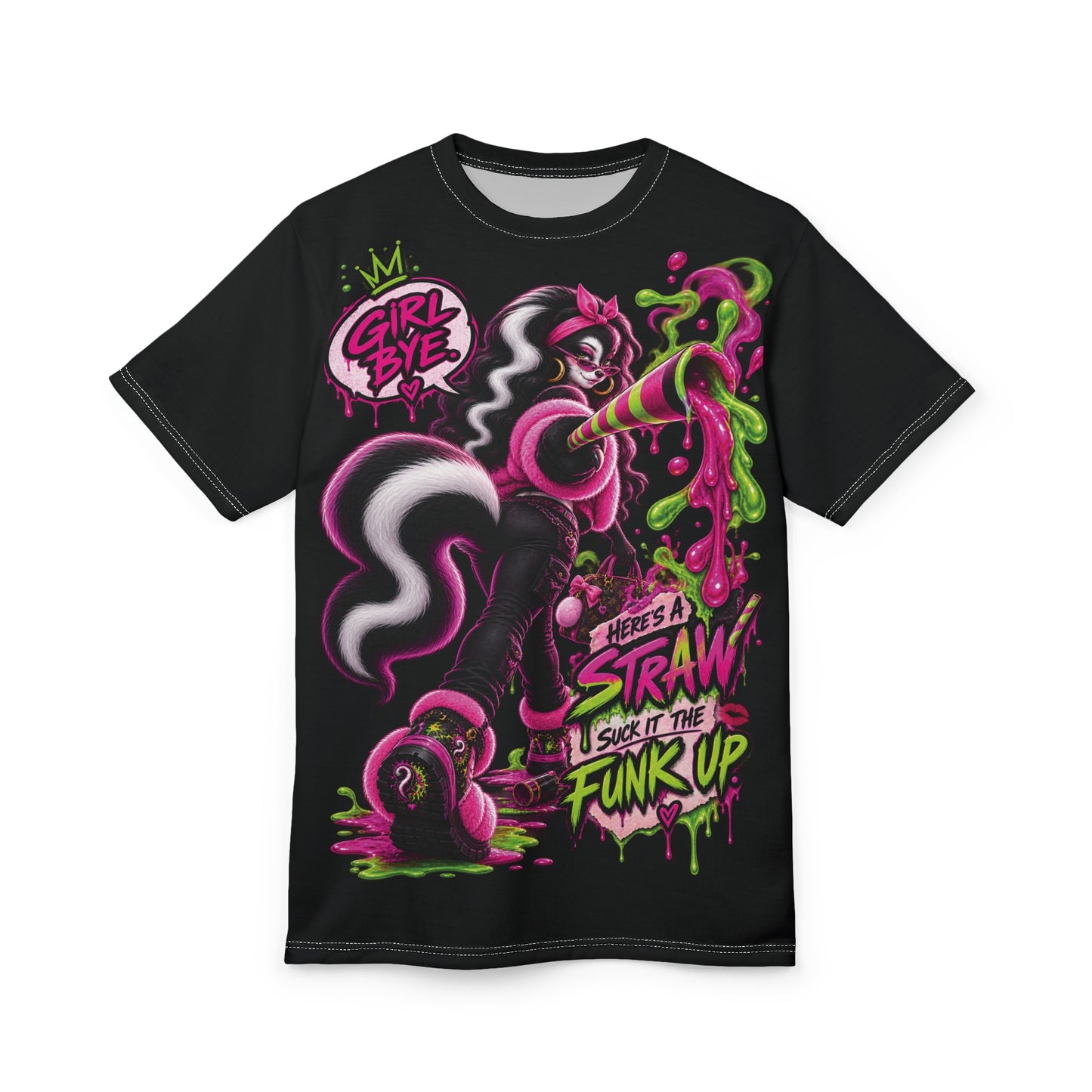 Copy of Graphic Tee — 'Girl Bye' Neon Skunk Skate Punk All-Over Print