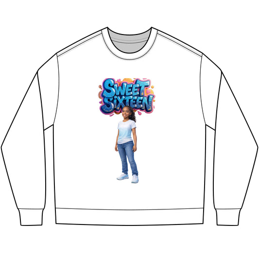 Sweet Sixteen 16th Birthday Long Sleeve Tee — Personalized Name Cake Design