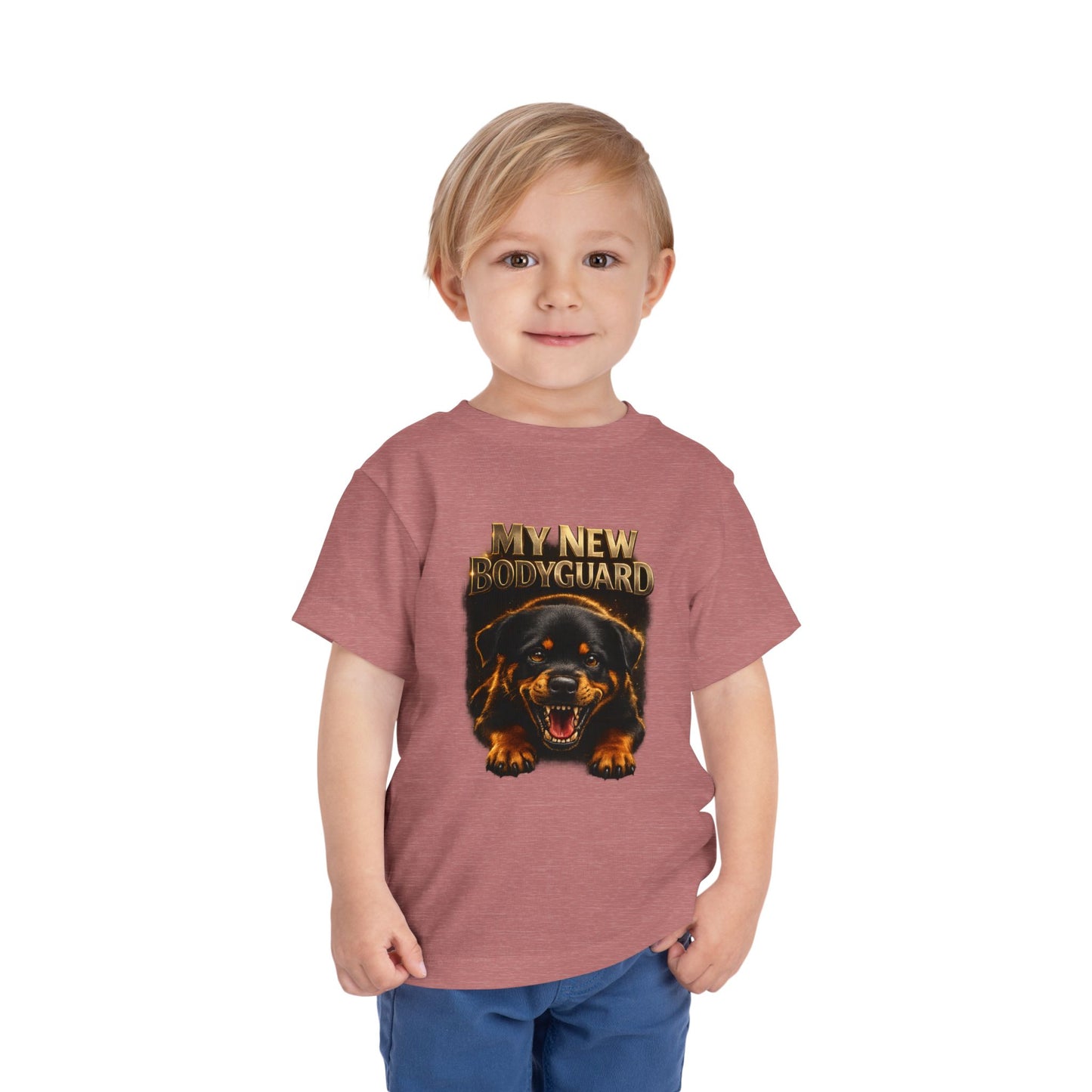 Kids Tee — "My New Bodyguard" Rottweiler Graphic Shirt